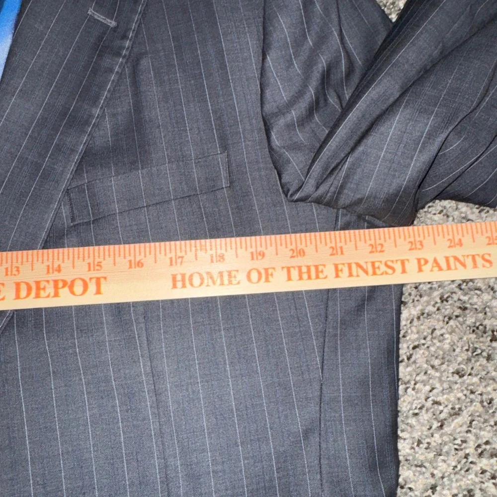 Samuelsohn Loro Piana 46R Super 130s Wool Blazer Grey Blue Stripe Sport Coat